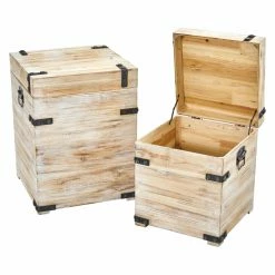 Wholesale 🌟 Decorative Storage Boxes Nearly Natural Decorative White Wash Storage Boxes - Set Of 2 ❤️ -DecMode Collection Shop detail2NN2821