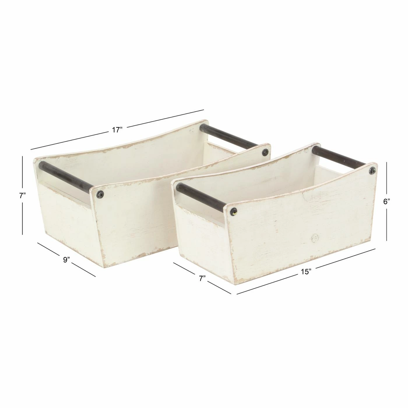 Outlet π Basket Sets DecMode Farmhouse Fir Wood And Iron Crates With Handles - Set Of 2 π₯ - Image 6