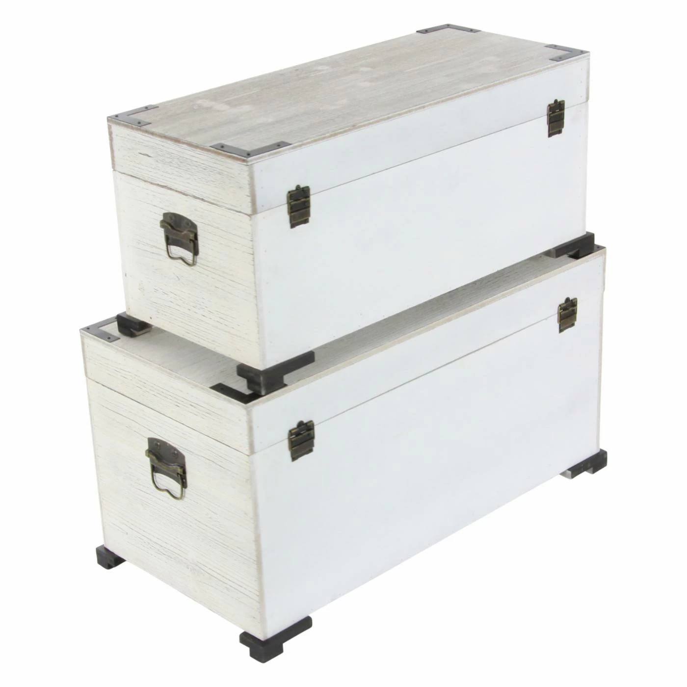 Promo π Decorative Storage Boxes DecMode Wooden Trunks - Set Of 2 π - Image 6