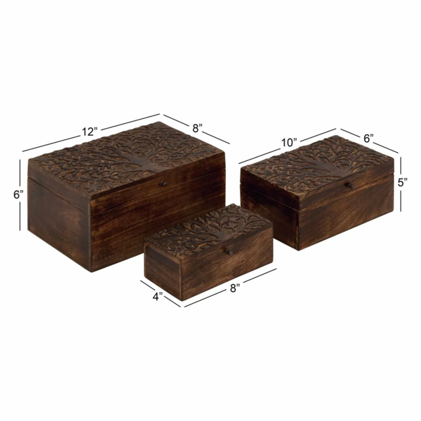 Outlet 🥰 Basket Sets DecMode Wood Carved Decorative Box - Set Of 3 🎁 - Image 2