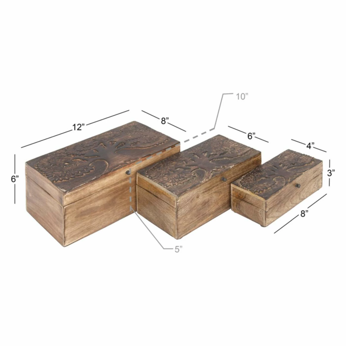 Deals 💯 Decorative Storage Boxes DecMode Rectangular Wood Tree Decorative Box - Set Of 3 💯 - Image 2