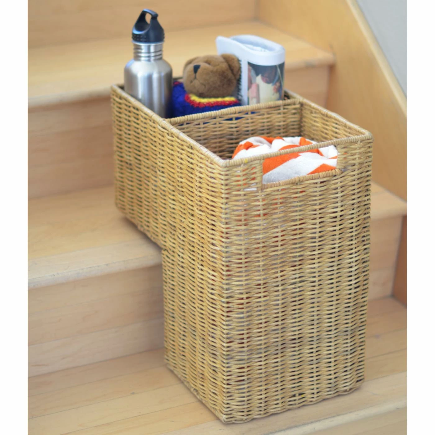 Wholesale 🧨 Decorative Storage Baskets KOUBOO Handwoven Wicker Stair Step Basket With 2 Compartments And Handles ❤️ - Image 3