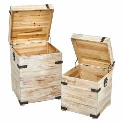 Wholesale 🌟 Decorative Storage Boxes Nearly Natural Decorative White Wash Storage Boxes - Set Of 2 ❤️ -DecMode Collection Shop detailNN2821