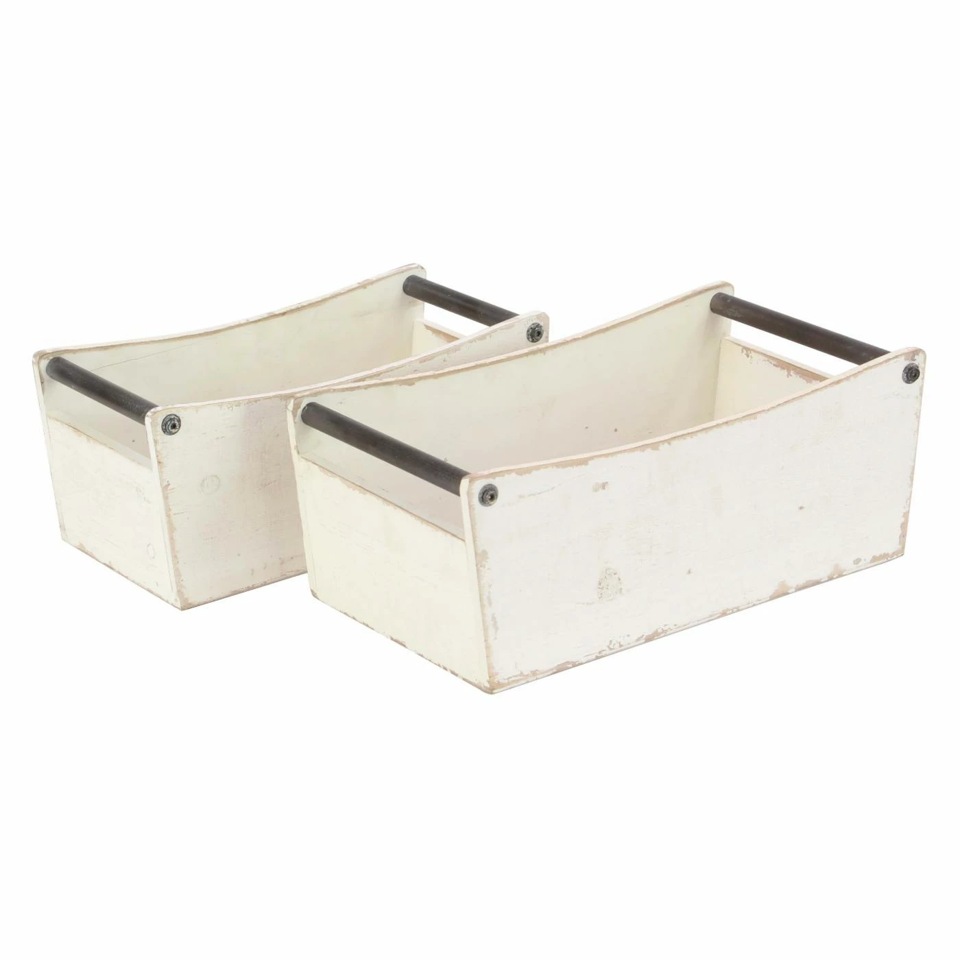 Outlet π Basket Sets DecMode Farmhouse Fir Wood And Iron Crates With Handles - Set Of 2 π₯ - Image 3