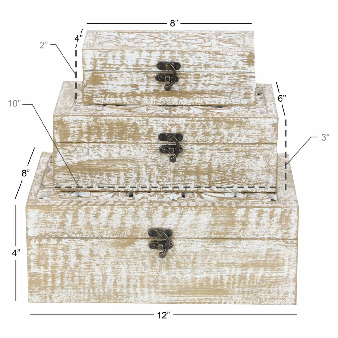 Outlet π Decorative Storage Boxes DecMode 3 Piece Carved Wooden Filigree Decorative Box Set 𧨠- Image 3