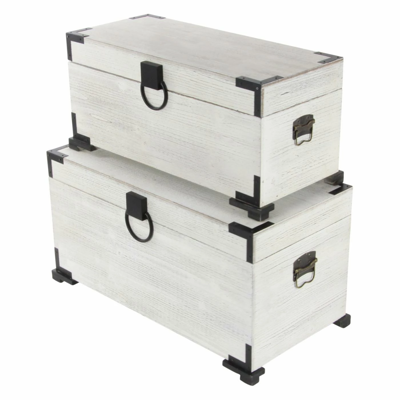 Promo π Decorative Storage Boxes DecMode Wooden Trunks - Set Of 2 π - Image 3