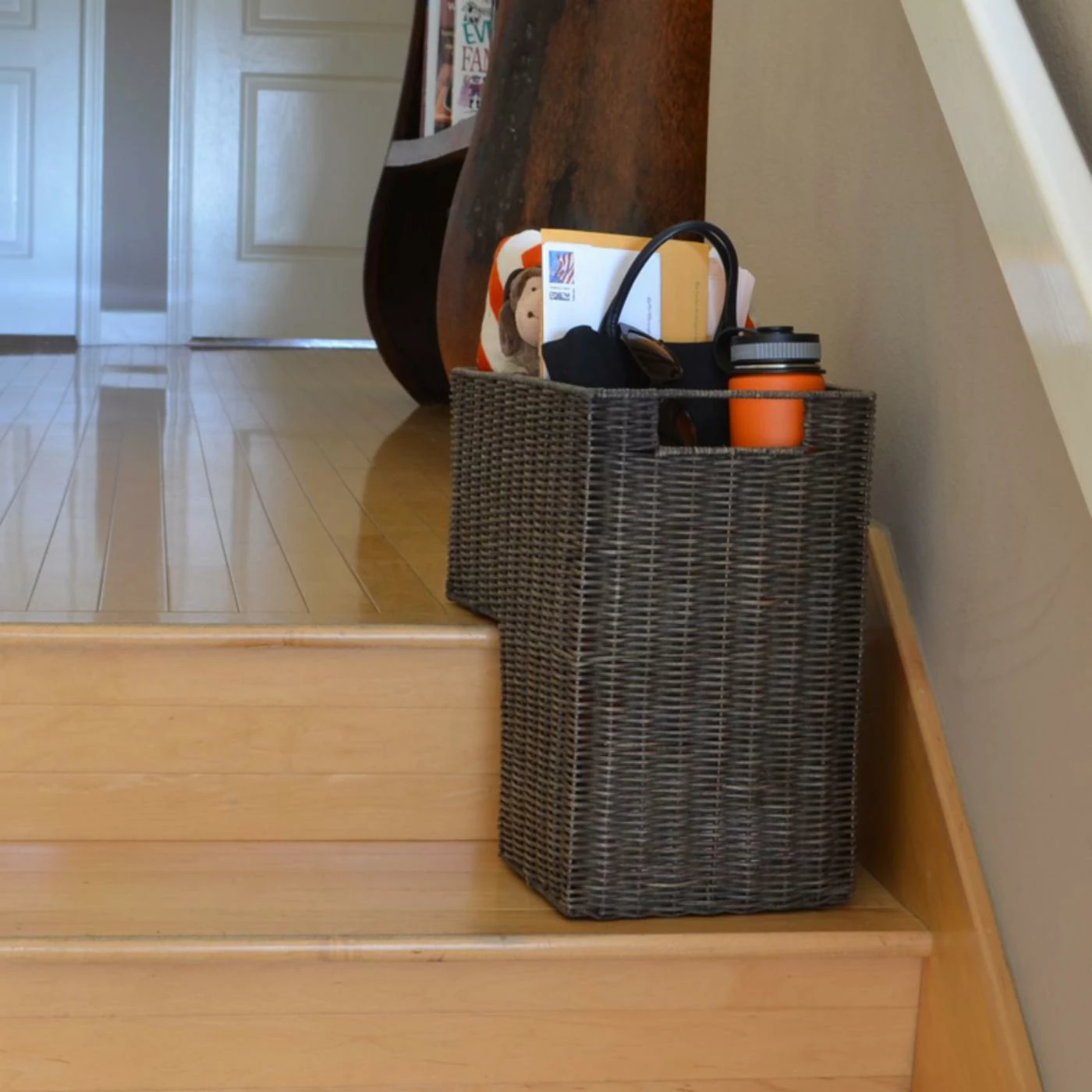 Wholesale 🧨 Decorative Storage Baskets KOUBOO Handwoven Wicker Stair Step Basket With 2 Compartments And Handles ❤️ - Image 2