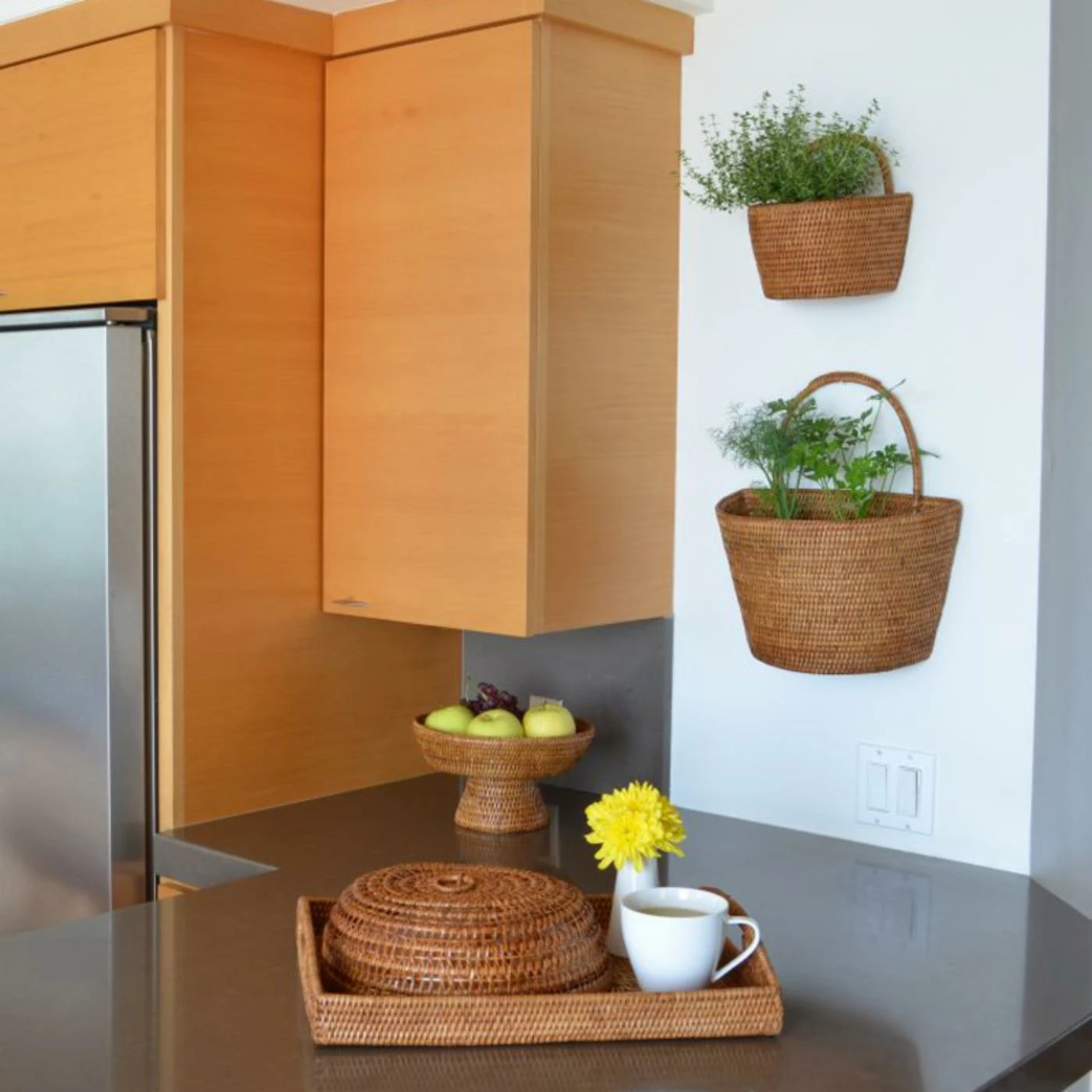 Deals ❤️ Wall Hanging Baskets KOUBOO La Jolla Handwoven Rattan Wall Basket With Decorative Handle 😀 - Image 2