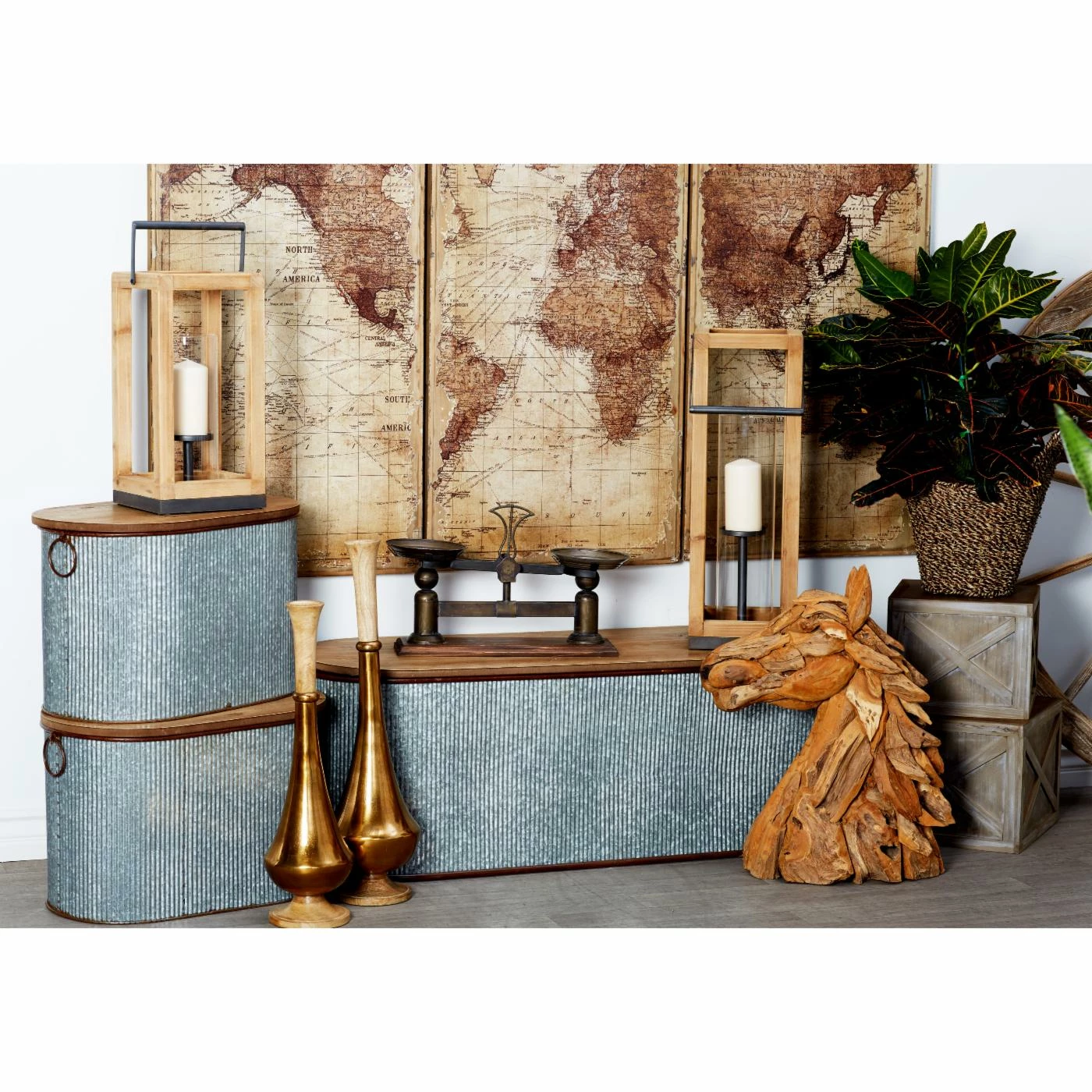 Buy π₯° Decorative Storage Boxes DecMode Iron And Wood Corrugated Oval Storage Boxes - Set Of 3 π - Image 2