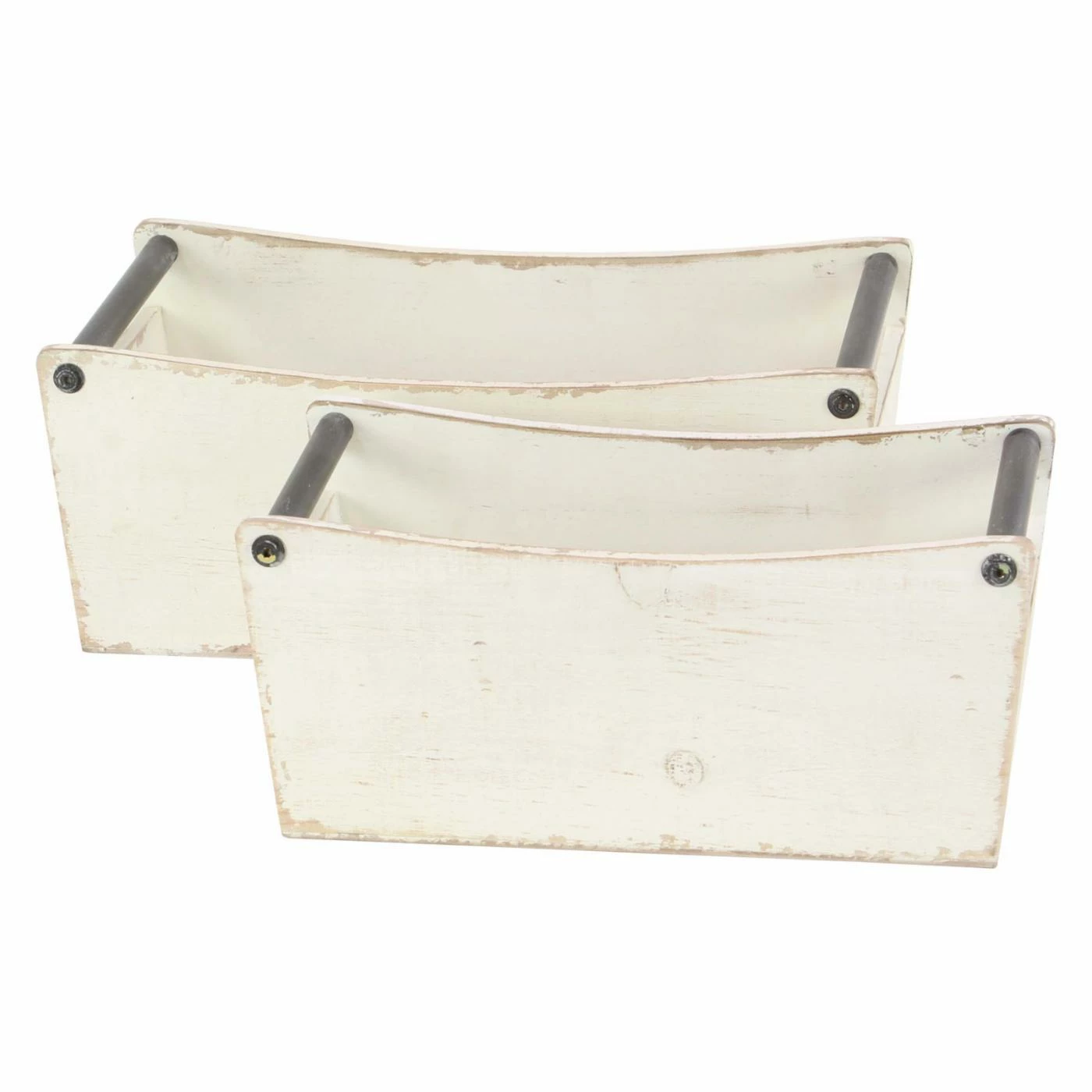 Outlet π Basket Sets DecMode Farmhouse Fir Wood And Iron Crates With Handles - Set Of 2 π₯ - Image 2