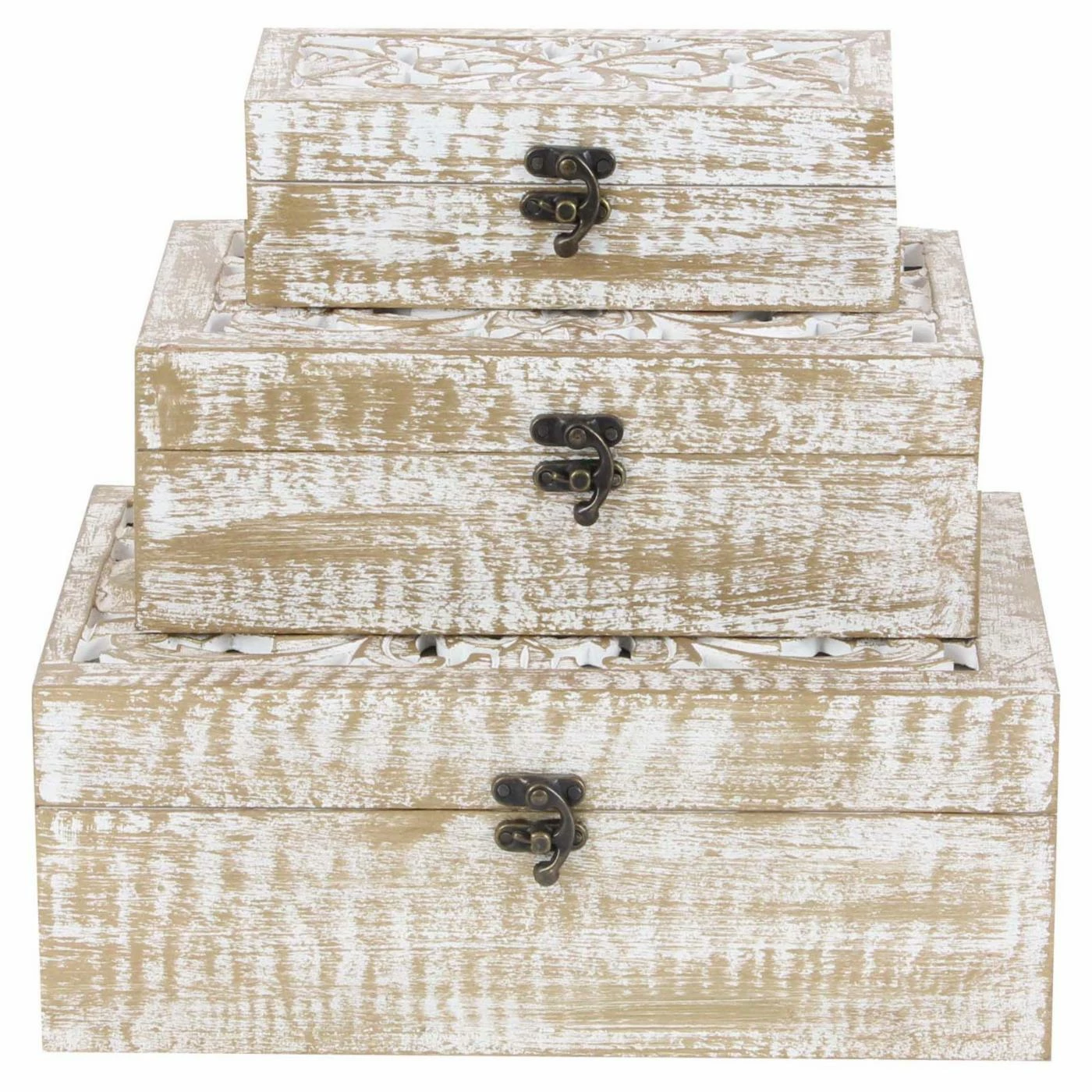 Outlet π Decorative Storage Boxes DecMode 3 Piece Carved Wooden Filigree Decorative Box Set 𧨠- Image 2