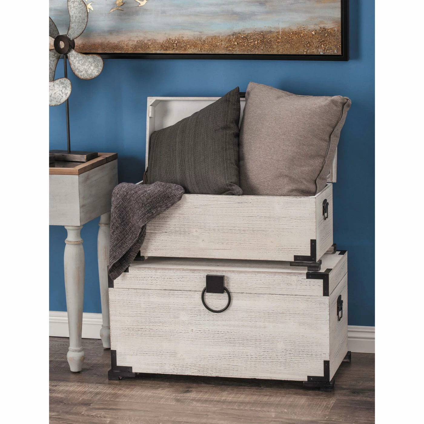 Promo π Decorative Storage Boxes DecMode Wooden Trunks - Set Of 2 π - Image 2