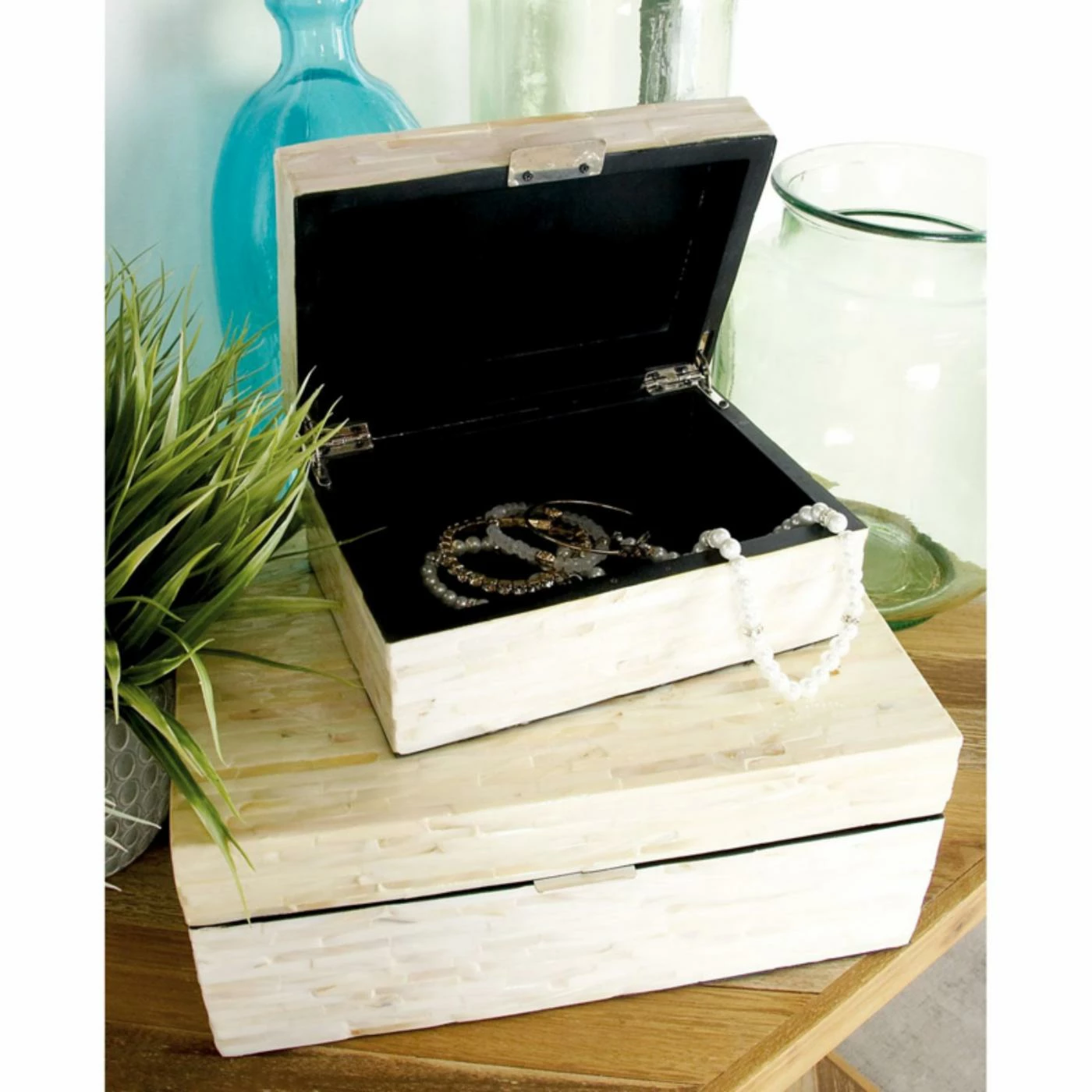 Promo π Decorative Storage Boxes DecMode Wooden Decorative Box - Beige - Set Of 2 β€οΈ - Image 2