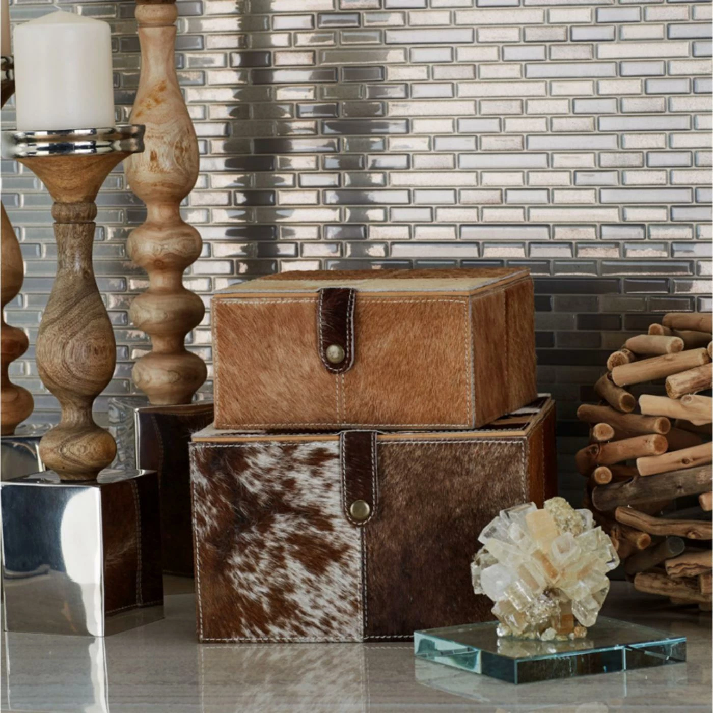 New π₯ Decorative Storage Boxes DecMode Leather Hide Decorative Box With Lid - Set Of 2 π€© - Image 2