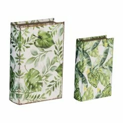 Coupon 🔔 A & B Home Decorative Book Boxes A & B Home Botanical Green And White Book Boxes - Set Of 2 🔔
