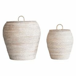 Hot Sale 😉 Sprinkle & Bloom Basket Sets Sprinkle & Bloom Whitewashed Rattan Decorative Basket With Lids - Set Of 2 ✨