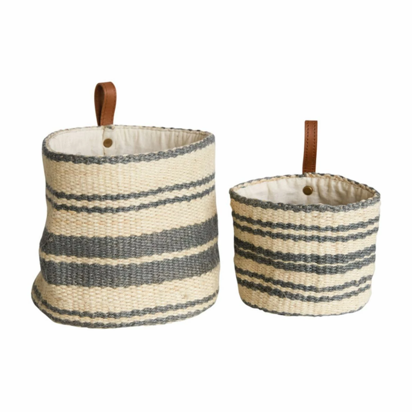 Outlet π€© Basket Sets 3R Studios Cream And Blue Striped Jute Wall Baskets With Leather Loops - Set Of 2 π