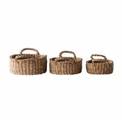 Hot Sale ๐ Basket Sets 3R Studios Oval Natural Woven Seagrass Basket With Handles - Set Of 3 ๐