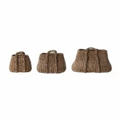 Budget 😉 Basket Sets 3R Studios Brown Natural Seagrass Basket With Handles - Set Of 3 🔥