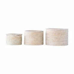 Best Pirce 🎉 Basket Sets 3R Studios Whitewashed Woven Seagrass Basket With Lid - Set Of 3 🌟