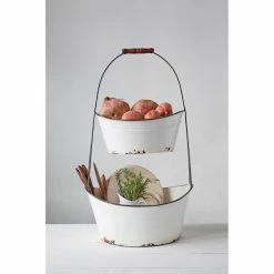 Coupon 👏 Decorative Storage Baskets 3R Studios White 2 Tier Metal Bucket 😉