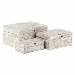 Best reviews of ⌛ Decorative Storage Boxes DecMode Natural Mango Wood Whitewashed Carved Design Boxes With Lid - Set Of 3 🎉