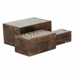 Brand new 😉 Decorative Storage Boxes DecMode Rustic Carved Floral Mango Wood Storage Boxes - Set Of 3 🤩