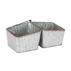 Deals 🛒 Decorative Storage Baskets DecMode Industrial Iron And Wood Double Bucket Basket With Wooden Handle 😀