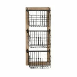 Best Pirce 🌟 Wall Hanging Baskets DecMode Industrial Wood And Iron Basket Wall Rack 🔔