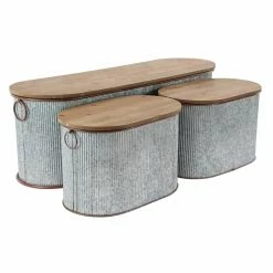 Buy 🥰 Decorative Storage Boxes DecMode Iron And Wood Corrugated Oval Storage Boxes - Set Of 3 🛒
