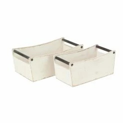 Outlet 🎉 Basket Sets DecMode Farmhouse Fir Wood And Iron Crates With Handles - Set Of 2 🔥