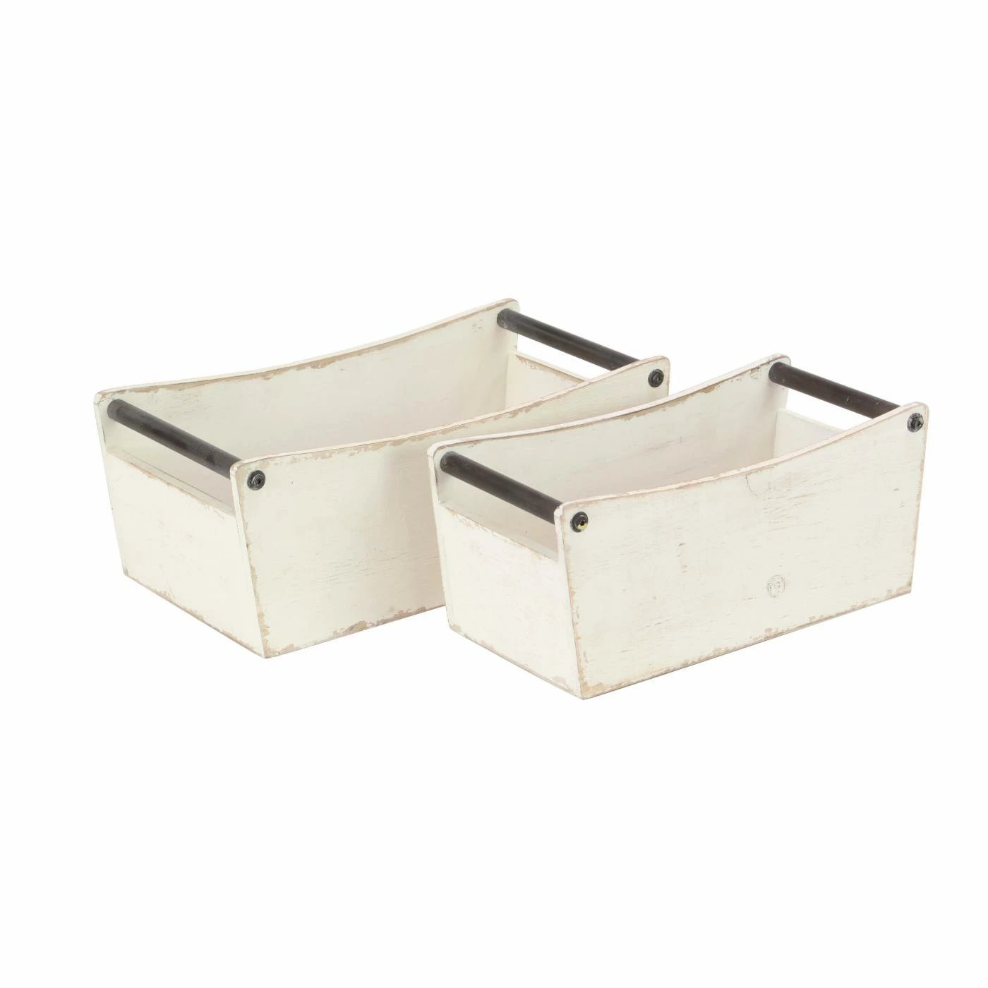 Outlet π Basket Sets DecMode Farmhouse Fir Wood And Iron Crates With Handles - Set Of 2 π₯