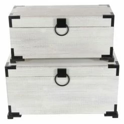 Promo 👍 Decorative Storage Boxes DecMode Wooden Trunks - Set Of 2 🔔