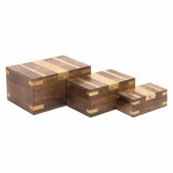 Top 10 ๐ Decorative Storage Boxes DecMode Wooden Decorative Box With Brass Inlay - Set Of 3 ๐
