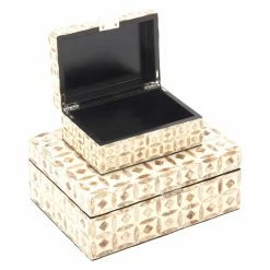 Best deal 👍 Decorative Storage Boxes DecMode Wood Mosaic Decorative Box - Set Of 2 👏