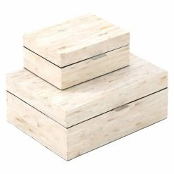 Promo 🎁 Decorative Storage Boxes DecMode Wooden Decorative Box - Beige - Set Of 2 ❤️