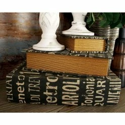 Deals 🛒 Decorative Book Boxes DecMode Wood And Leather Book Box - Black - Set Of 3 ✨