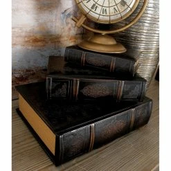 Brand new 🛒 Decorative Book Boxes DecMode Wood And Leather Decorative Book Box - Set Of 3 🛒