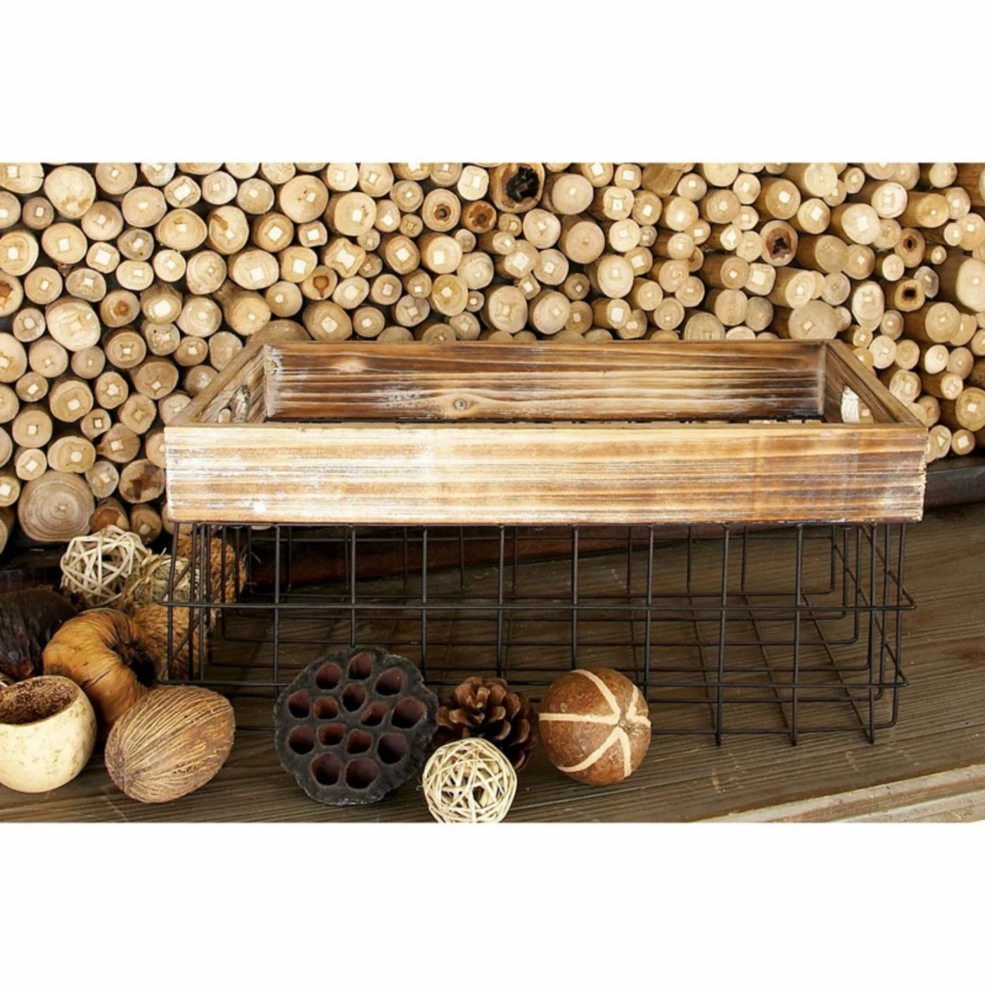 Budget ๐ Basket Sets DecMode Metal And Wood Basket - Set Of 2 ๐