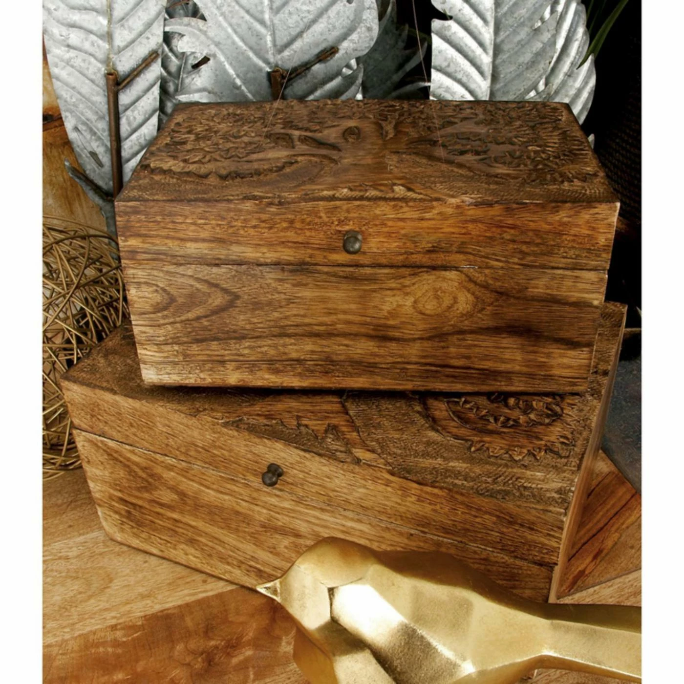 Deals 💯 Decorative Storage Boxes DecMode Rectangular Wood Tree Decorative Box - Set Of 3 💯