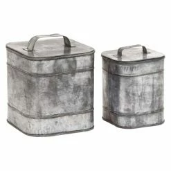 Discount ⭐ Decorative Storage Boxes DecMode Square Lidded Metal Decorative Box - Set Of 2 👍