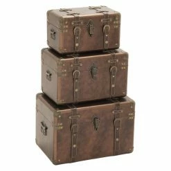 Promo ✨ Decorative Storage Boxes DecMode Wood And Leather Decorative Box - Set Of 3 💯