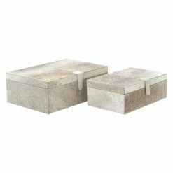 Best deal ❤️ Decorative Storage Boxes DecMode Leather Hide Decorative Box - Set Of 2 ⭐
