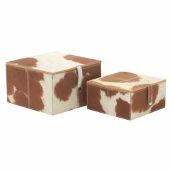 New 🔥 Decorative Storage Boxes DecMode Leather Hide Decorative Box With Lid - Set Of 2 🤩
