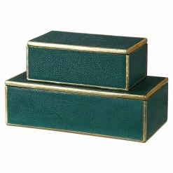 Discount ⌛ Decorative Storage Boxes Uttermost Karis Emerald Green Boxes - Set Of 2 💯