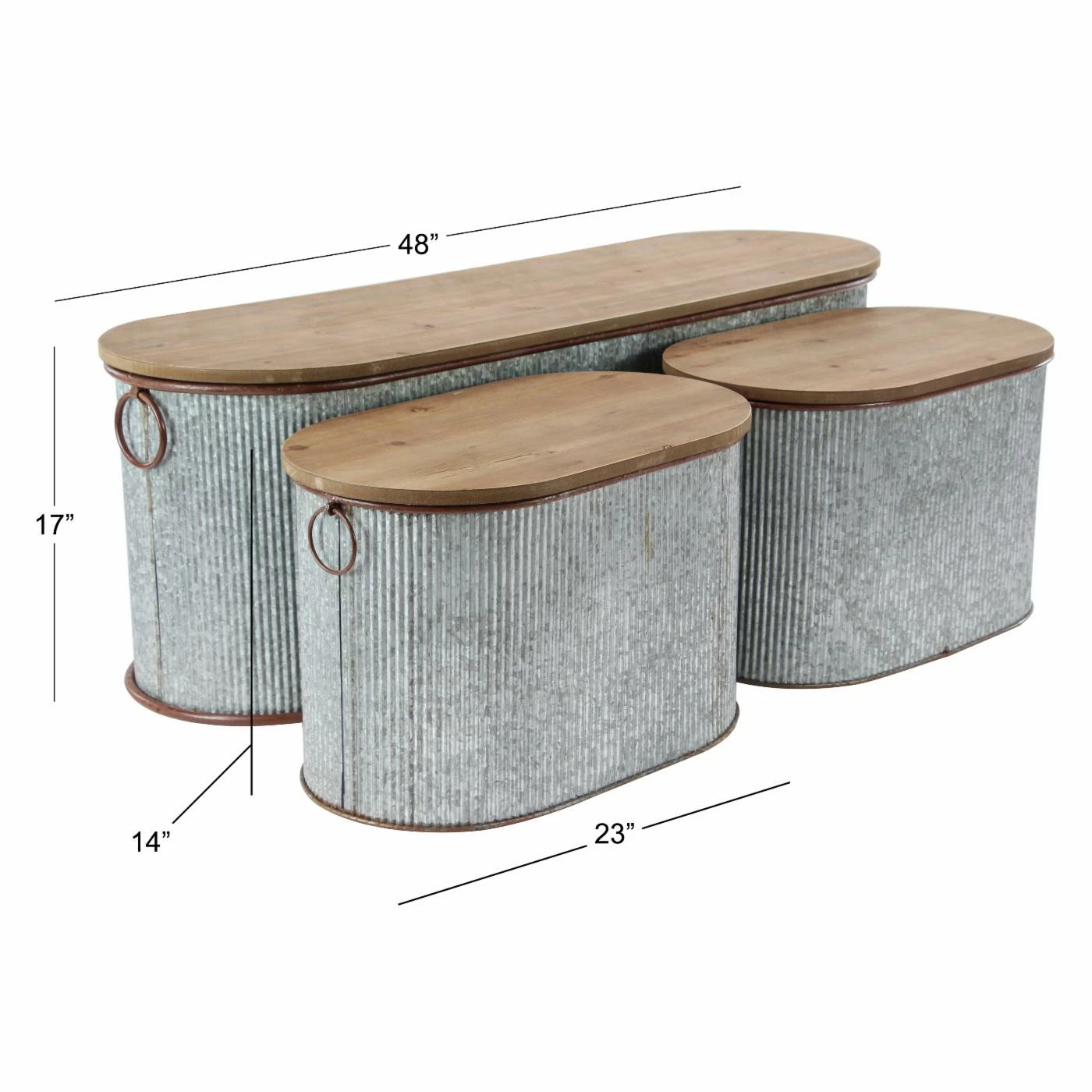 Buy π₯° Decorative Storage Boxes DecMode Iron And Wood Corrugated Oval Storage Boxes - Set Of 3 π - Image 5