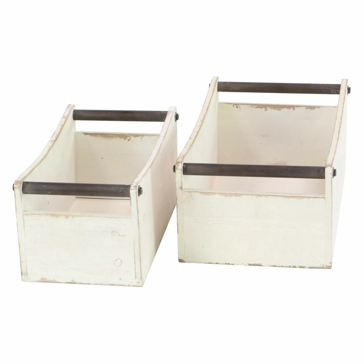 Outlet π Basket Sets DecMode Farmhouse Fir Wood And Iron Crates With Handles - Set Of 2 π₯ - Image 5