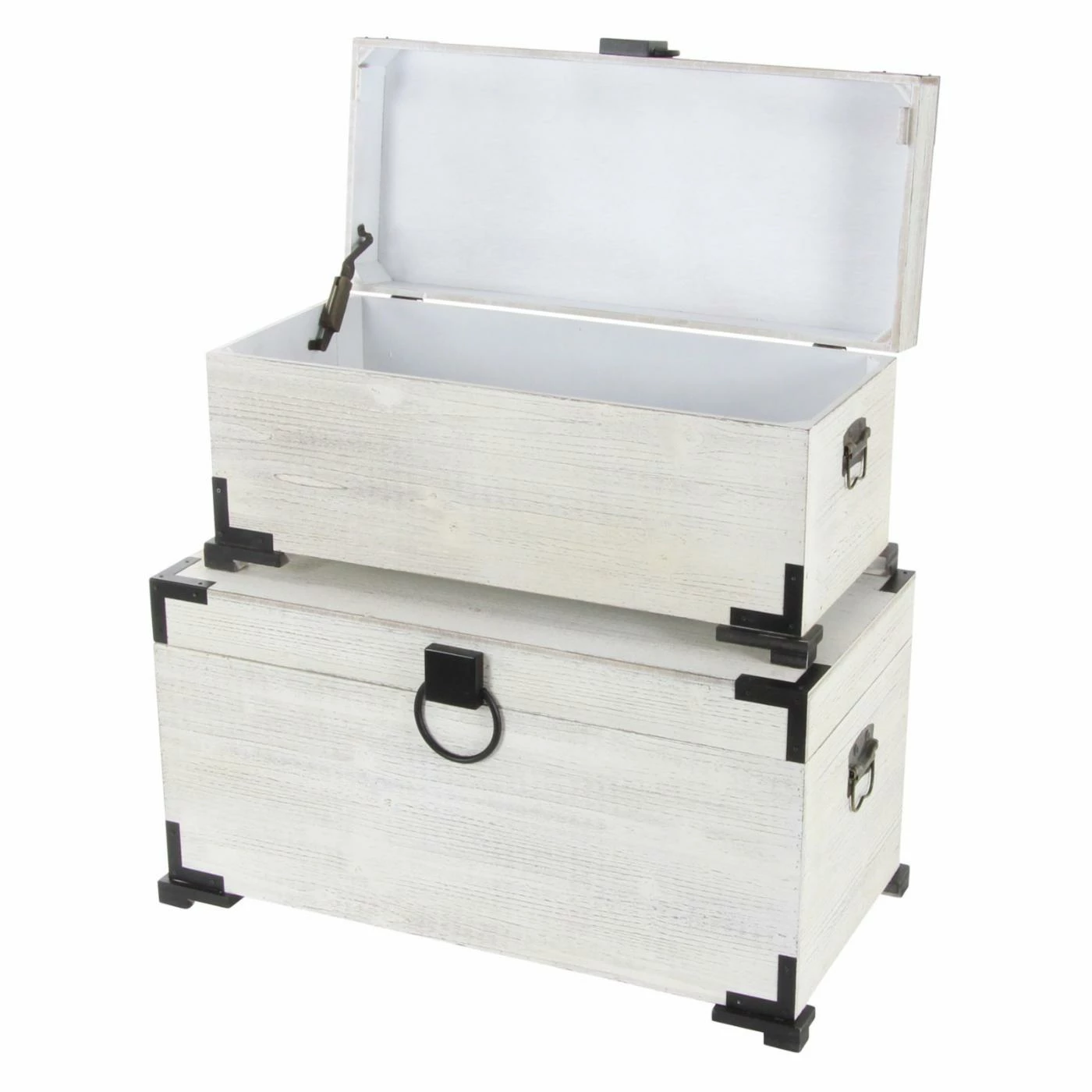 Promo π Decorative Storage Boxes DecMode Wooden Trunks - Set Of 2 π - Image 5